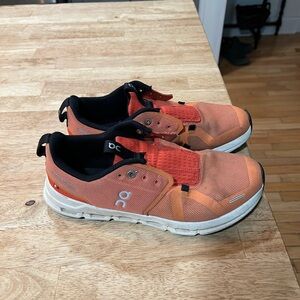 On Running Shoes Youth 6Y Orange Cloud Sky Low Lace Up Mesh Athletic Sneakers